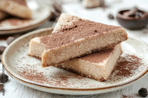 Cocoa covered halva dessert pieces on a plate photo