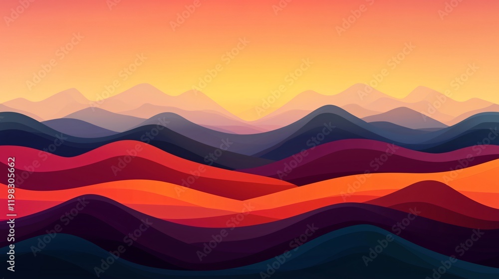 Vibrant sunset over layered, colorful hills and mountains. Vibrant sunset over layered, colorful hills and mountains.