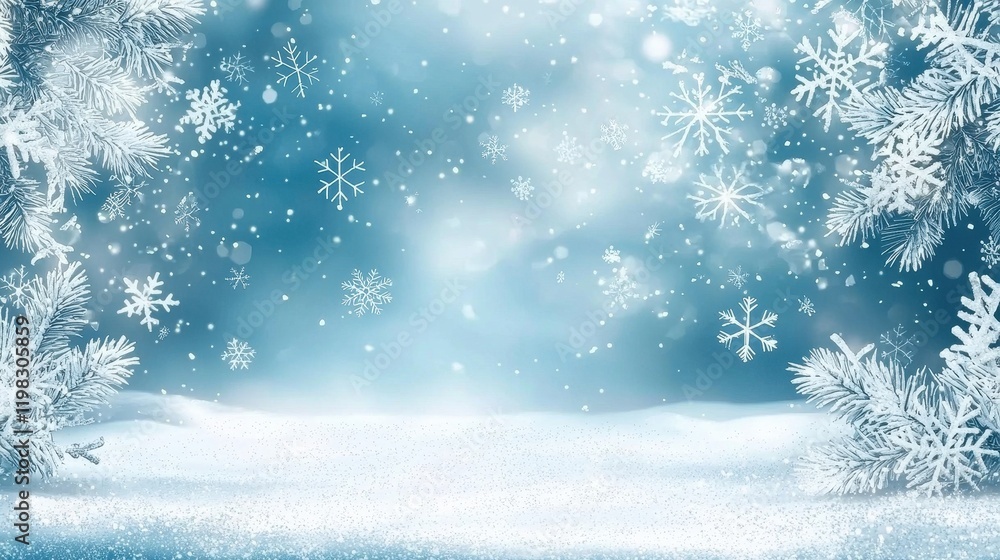 Snowy Winter Background with Delicate Snowflakes Snowy Winter Background with Delicate Snowflakes
