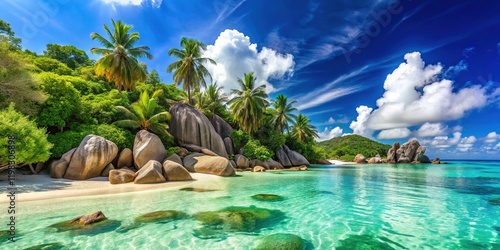 Seychelles Ile Moyenne Beach Paradise: Stunning Indian Ocean Tropical Island Scenery photo