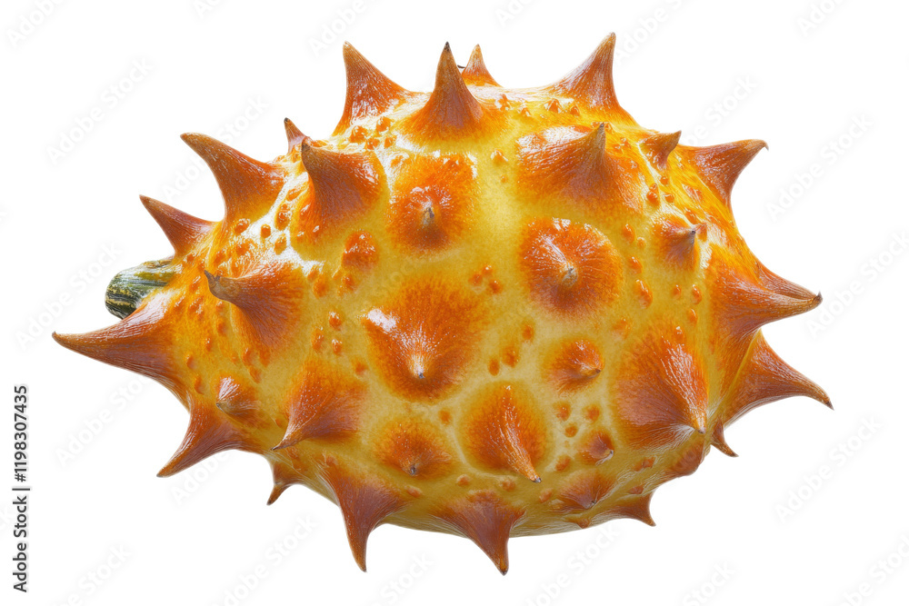 Close-up of a Vibrant Kiwano Fruit with Spiky Orange Skin Isolated Close-up of a Vibrant Kiwano Fruit with Spiky Orange Skin Isolated