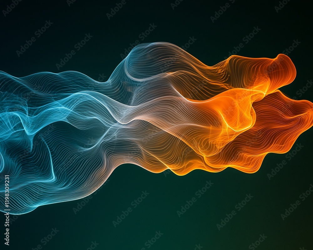 Obraz premium Abstract flowing light waves, teal and orange.