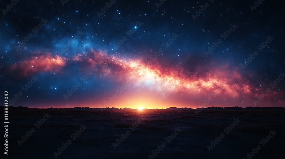 Fototapeta premium Vibrant sunset with cosmic nebula.