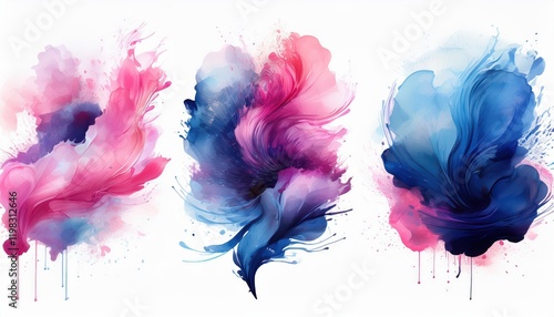 Vibrant Abstract Watercolor Splash A Dynamic Interplay of Blue and Pink Paint Strokes Forming a Transparent Texture, Emulating an Explosion in Motion January st, at3 photo