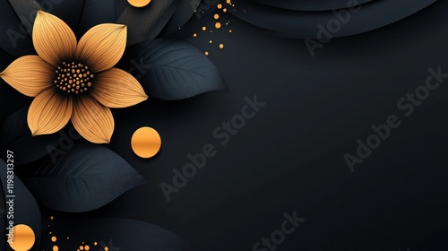 Elegant gold flower dark background design, invitation template