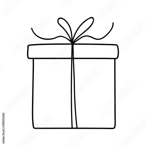 Simple line drawing of a gift box with a bow designed for festive occasions