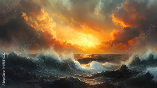 Massive ocean wave crashing under stormy skies, showcasing the power and beauty of nature in a stunning seascape scene. sundrift. illustration. Sundrift. Illustration photo