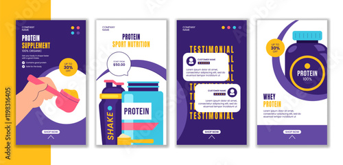 Flat Cartoon Design for Healthy Protein Supplements Social Media Stories
