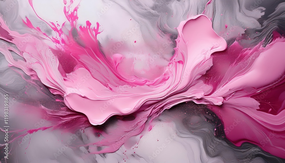 Striking Abstract Artwork Splattered Pink Paint on Grey Marble, Embracing a Soft and Mysterious Ambiance in an Abstract Background, Generated by AI in Striking Abstract Artwork Splattered Pink Paint on Grey Marble, Embracing a Soft and Mysterious Ambiance in an Abstract Background, Generated by AI in