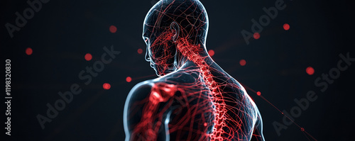 Conceptual image of chronic pain with flowing red lines in body