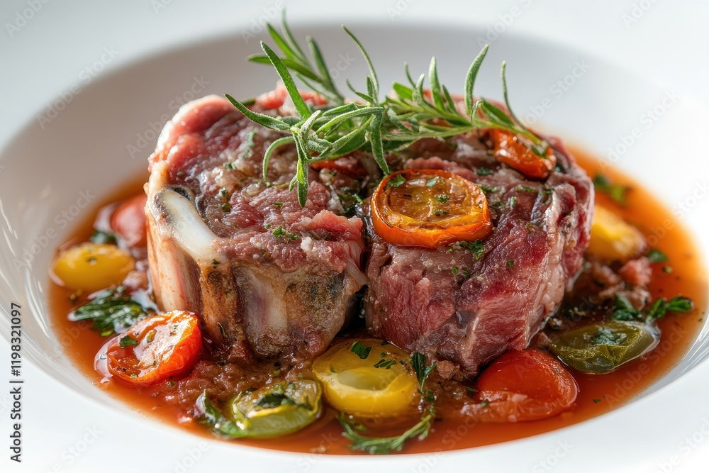 Italian Ossobuco of raw veal shank on a white plate Italian Ossobuco of raw veal shank on a white plate