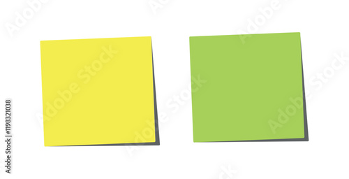 Blank colourful yellow and green sticky paper note isolated on png and vector illustration on transparent background