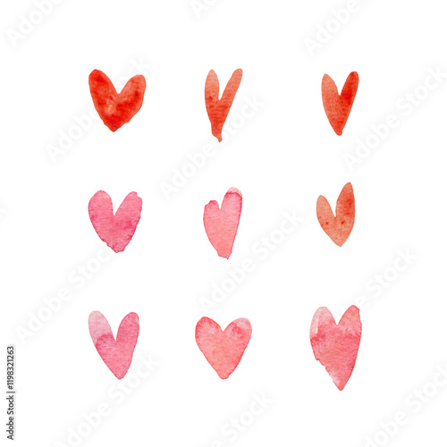 Watercolor Hearts Set - Transparent PNG, Hand-Painted Romantic Elements for Valentine's Day and Creative Projects