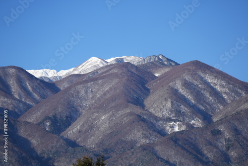 View of Mt. Kiso-Komagatake and Senjojiki Cirque from Komagane City, Nagano Prefecture in early morning of January 16, 2025 photo