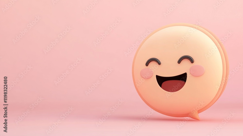Fototapeta premium Happy emoticon in speech bubble on pink background. (1)