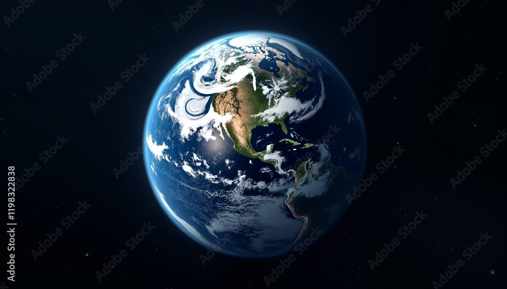 Obraz premium High-resolution view of Earth from space showing vibrant oceans and cloud patterns with starry background