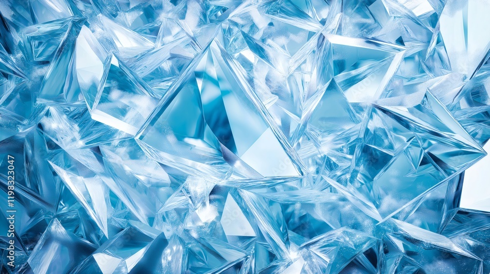 Dynamic 3D Background of Reflective Blue and White Ice Crystals Dynamic 3D Background of Reflective Blue and White Ice Crystals