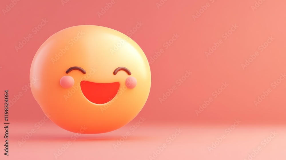 Fototapeta premium Happy smiling emoticon on pink background.