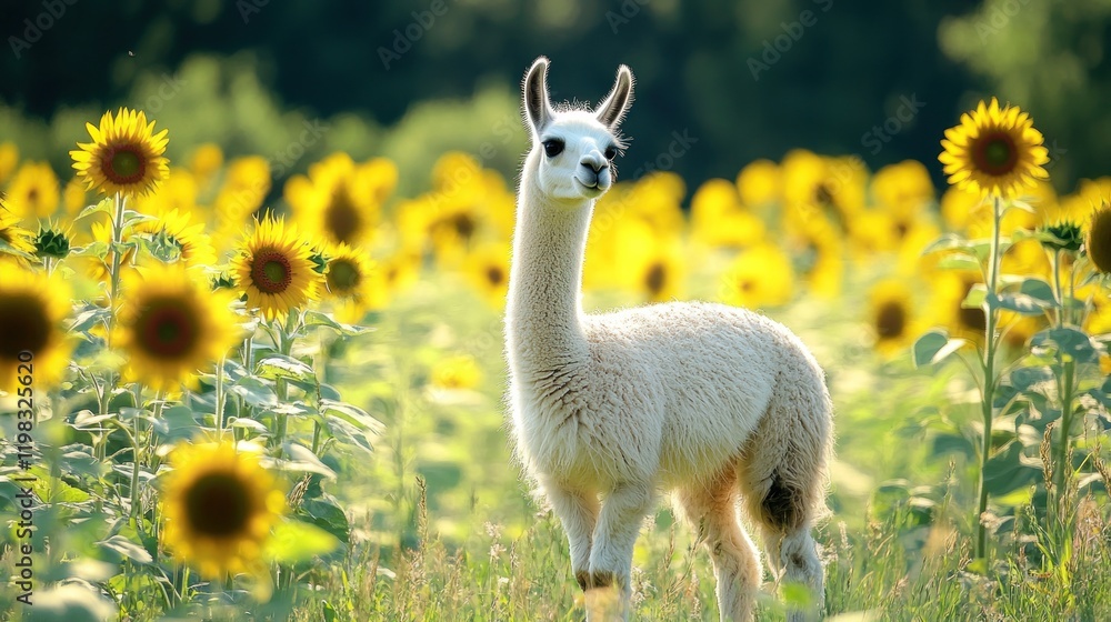Fototapeta premium Charming Llama in a Sunflower Field