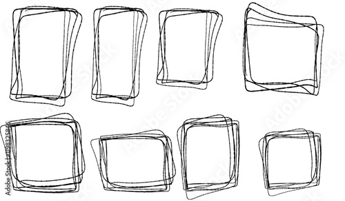 Frames of different shapes are drawn with a black line.Set of vector isolated frames. Frameworks for creating designs.
