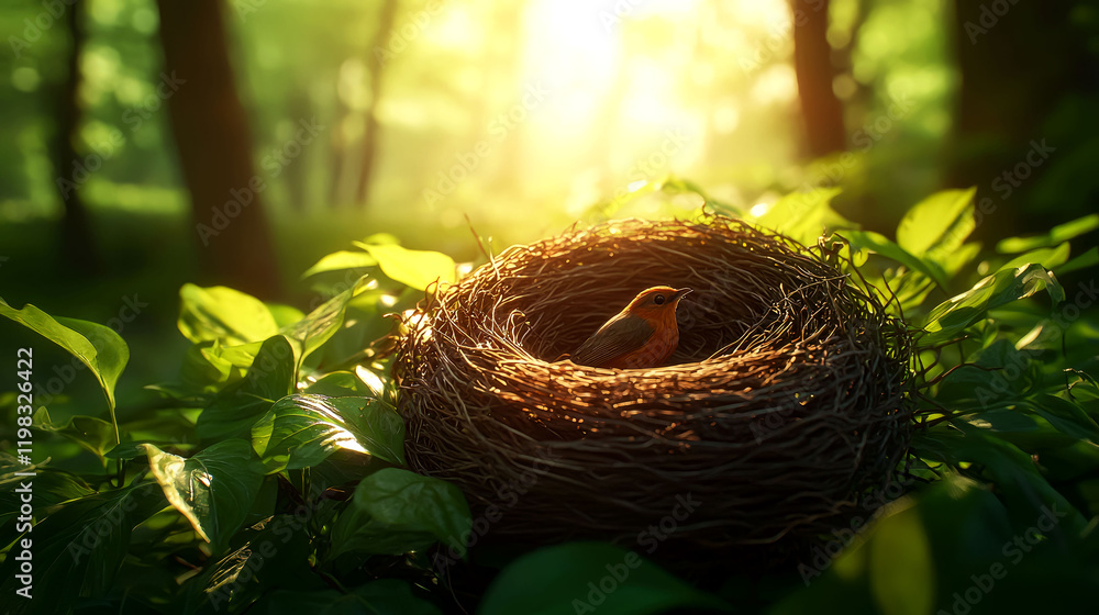 A Bird's Nest in the Sunlight: A Serene Nature Photography Masterpiece A Bird's Nest in the Sunlight: A Serene Nature Photography Masterpiece