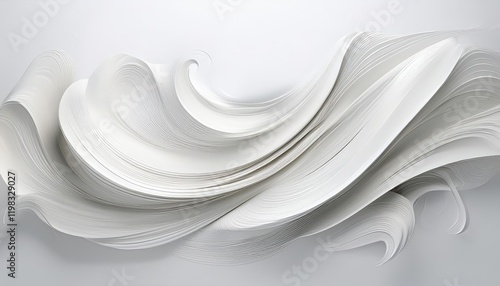 Striking White Brush Stroke on White Background Wavy, Curved Artistic Expression in Monochromatic Palette, Showcasing Impressionist Sensibilities photo