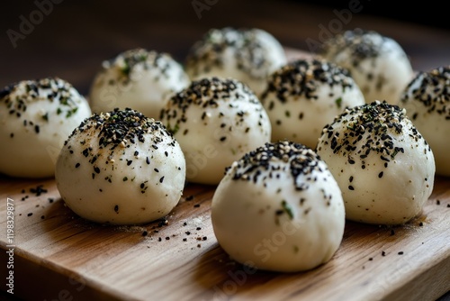 Labneh cheese balls with dried mint sesame sumac and za atar photo