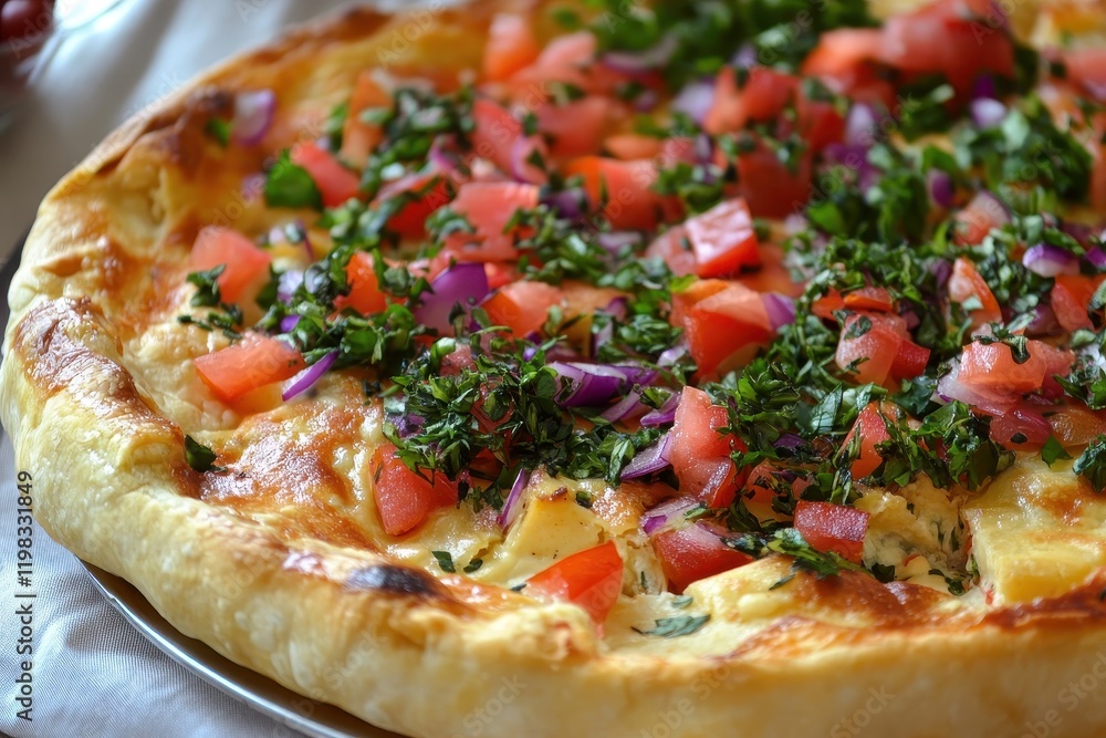 Lebanese baked pie with cheese thyme and fresh veggies Lebanese baked pie with cheese thyme and fresh veggies