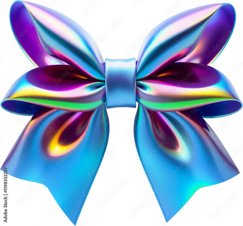 A shiny and elegant holographic bow isolated on transparent background.generative AI A shiny and elegant holographic bow isolated on transparent background.generative AI