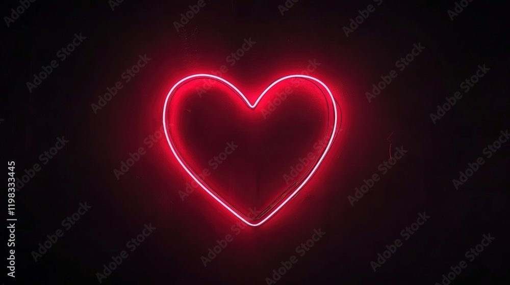 outline of a heart in red neon, glowing softly against a black background for Valentine's Day outline of a heart in red neon, glowing softly against a black background for Valentine's Day