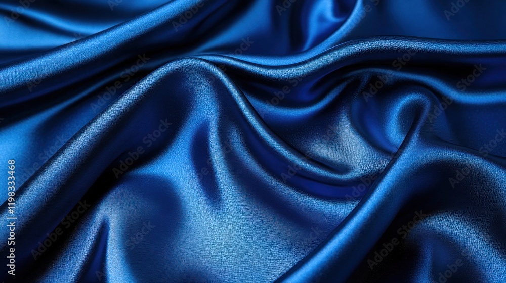 Luxurious deep blue silk fabric with elegant folds and waves. Luxurious deep blue silk fabric with elegant folds and waves.