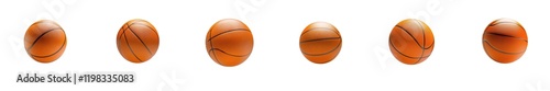 Six Rotating Basketballs 3D Render Sport Equipment Basketball Game Orange Ball Sport Theme on transparent background