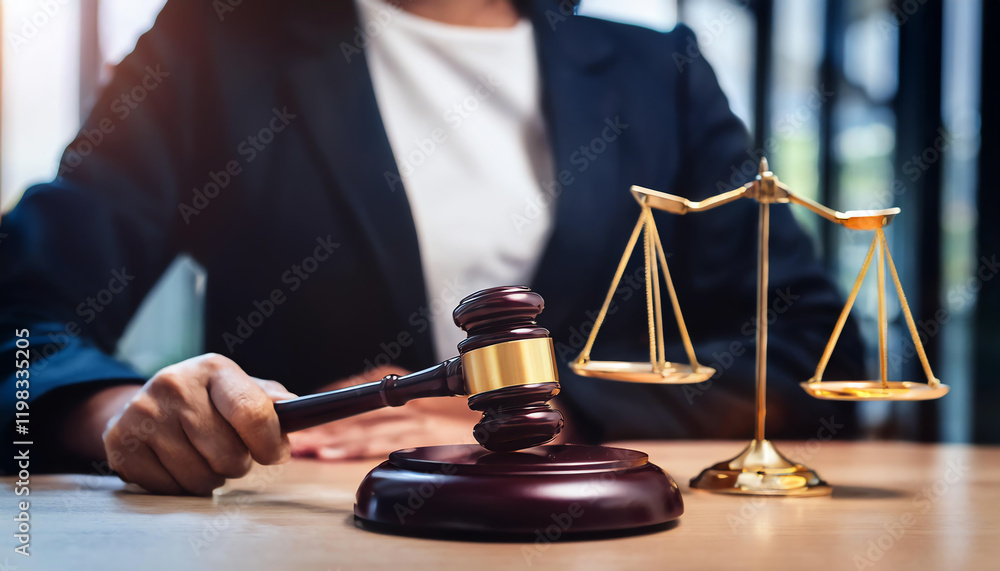 A close-up of a gavel and scales of justice, symbolizing law and legal proceedings, held by a person in a professional suit. A close-up of a gavel and scales of justice, symbolizing law and legal proceedings, held by a person in a professional suit.
