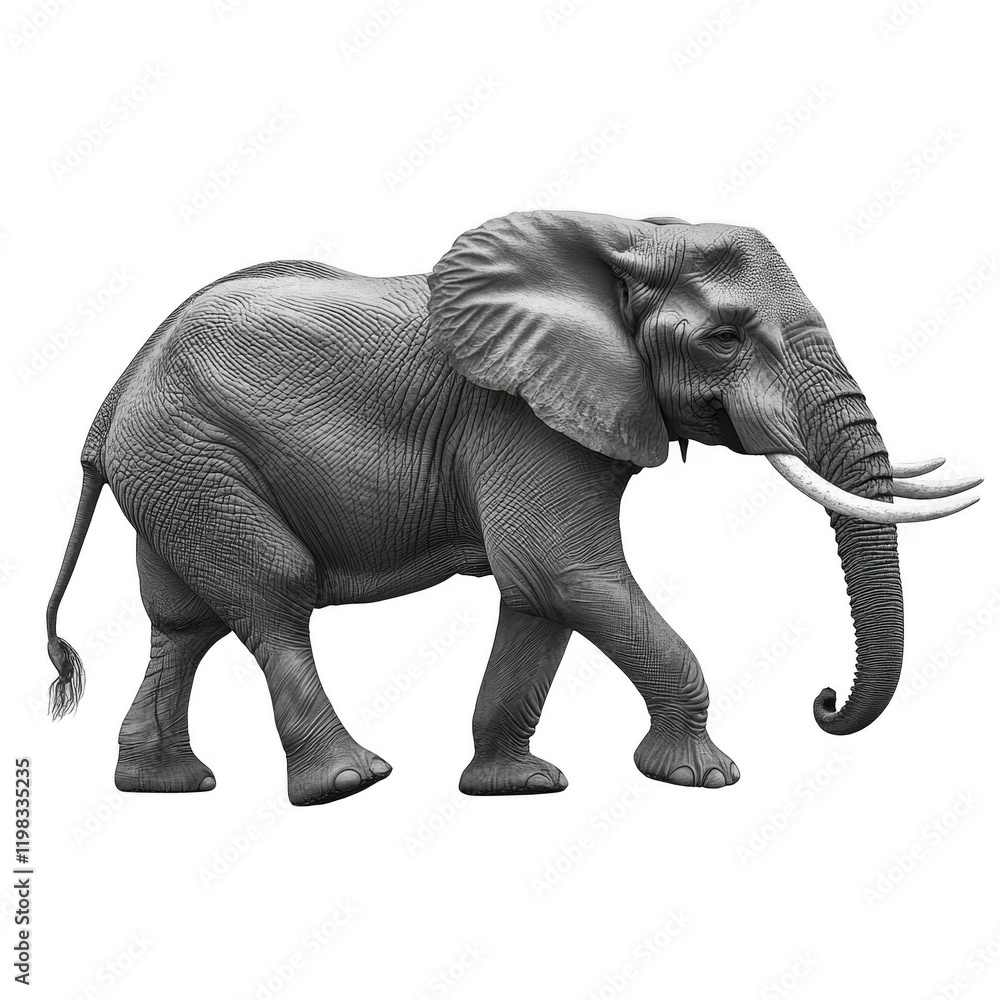 Obraz premium detailed illustration of elephant walking gracefully, showcasing its large ears and trunk. artwork captures majestic presence of this magnificent animal