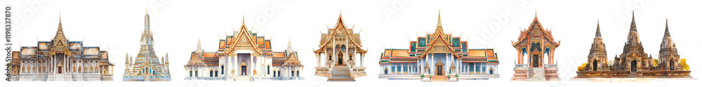 Fototapeta premium Watercolor Asian landmarks png cut out element set, transparent background