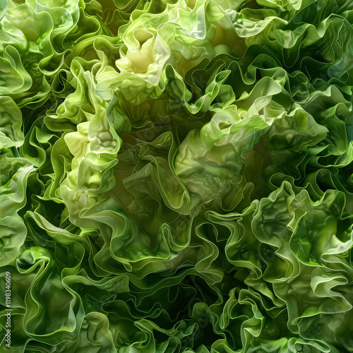 Green leafy vegetable with a lot of bubbles surrounding it. The bubbles give the impression of a fresh, crisp, and healthy vegetable. The bubbles also add a playful and whimsical touch to the image photo