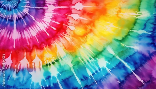 Vibrant Rainbow Tie Dye Backdrop with Watercolor Paint Splashes, Showcasing a Kaleidoscope of Colors and Textures, Perfect for Artistic Expressions.
