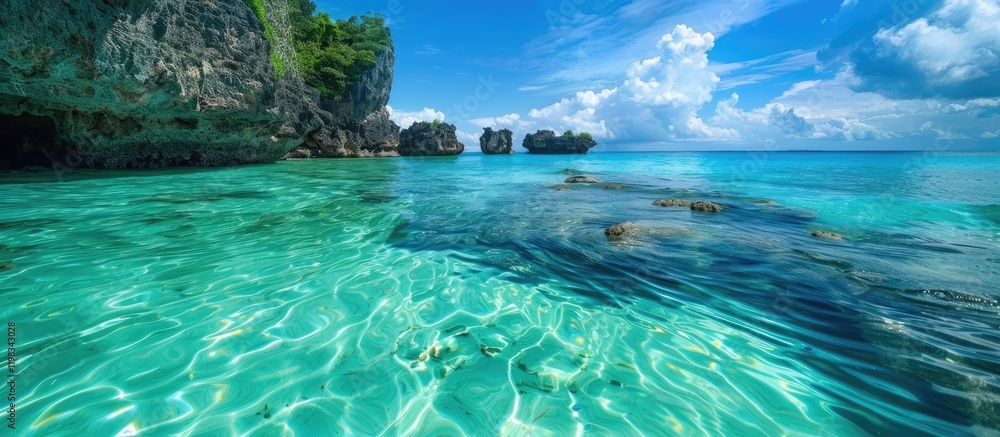 Obraz premium Crystal Clear Waters and Lush Greenery in a Tropical Paradise