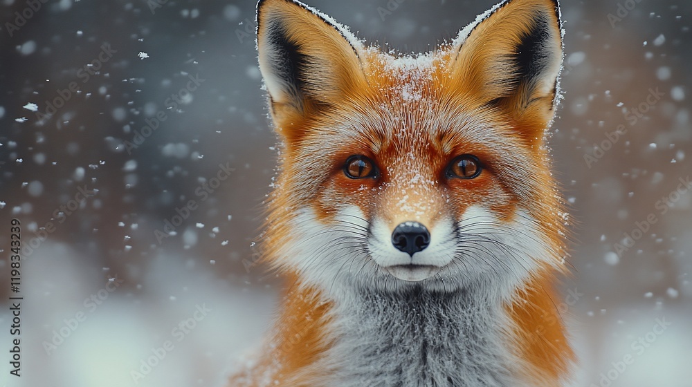 Obraz premium Red fox in snowy forest, winter wildlife portrait