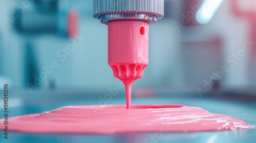 Liquid plastic pouring into complex molds, hardening into products