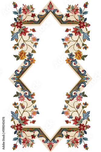 Elegant floral border design creating a vertical frame with copy space