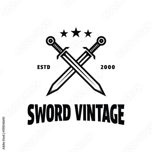sword crossed logo design concept vintage style