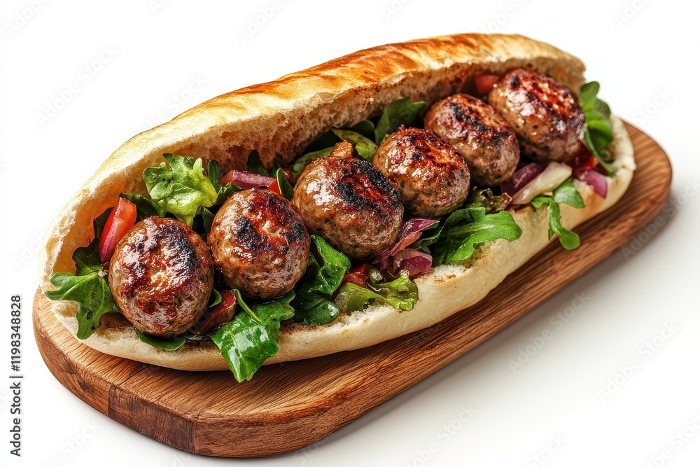 Sausage and salad wrapped in pita Sausage and salad wrapped in pita