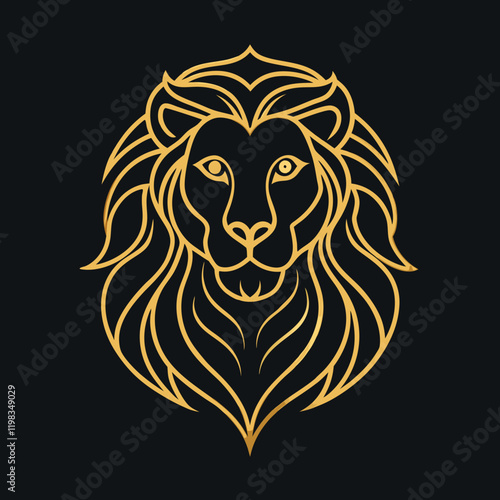 Gold lion illustration on black background with elegant design