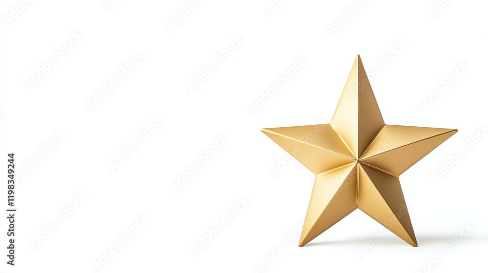 A shiny, golden star sculpture stands against a plain white background, showcasing a modern and minimalist design. A shiny, golden star sculpture stands against a plain white background, showcasing a modern and minimalist design.