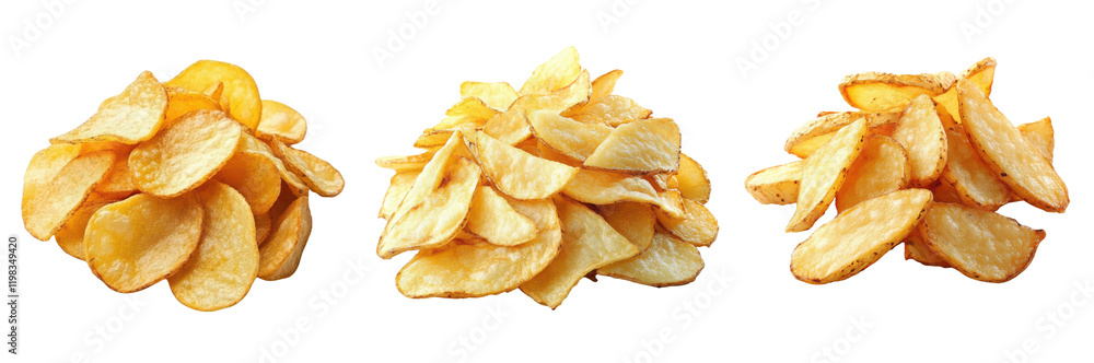 Crispy golden potato wedges delicious snack food three piles isolated on transparent background Crispy golden potato wedges delicious snack food three piles isolated on transparent background