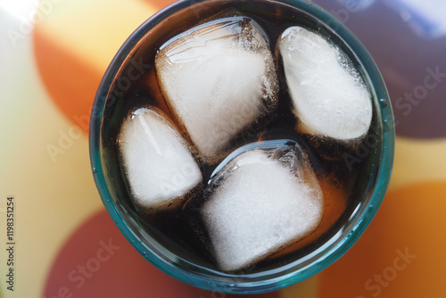 top view of ice in cold drinks glass  photo