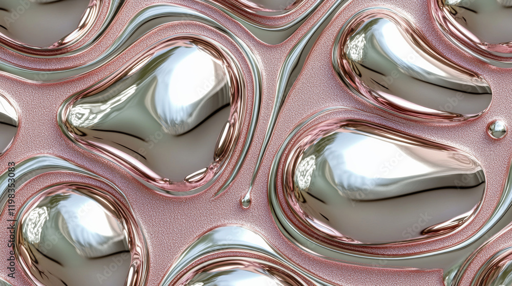Abstract metallic liquid shapes on textured surface Abstract metallic liquid shapes on textured surface
