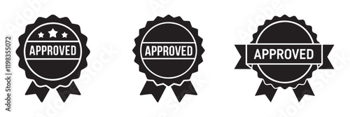 Black approved medal icon. Certified medal symbol icon. Black quality guarantee vector illustration