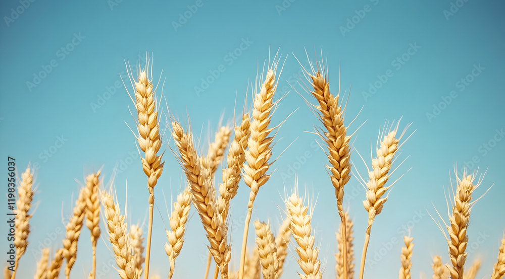 Golden wheat stalks sway gently under a clear blue sky, showcasing the beauty of nature and agriculture. Golden wheat stalks sway gently under a clear blue sky, showcasing the beauty of nature and agriculture.